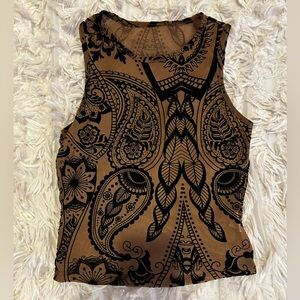 Paisley-Print Brown Sleeveless Tank Top